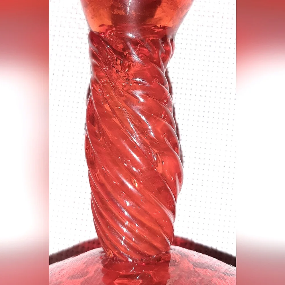 Vintage, DREW SMITH | Red Glass Artisan Candle Holder - signed